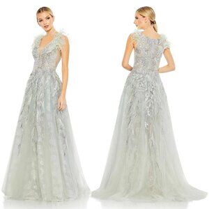 MAC DUGGAL | EMBELLISHED FEATHERED SLEEVELESS A LINE GOWN 20259